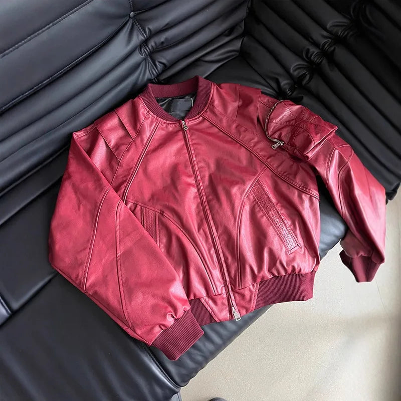 Python Holy Cross Leather Jacket Men Women American Vintage Short Bomber Coat Spring Autumn Minimalist Fashion